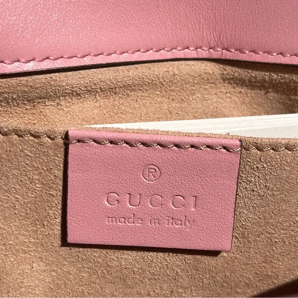 Gucci Pink Mini Marmont Purse Bag 446744 Logo Silver Hardware Leather Heart - Picture 9 of 17